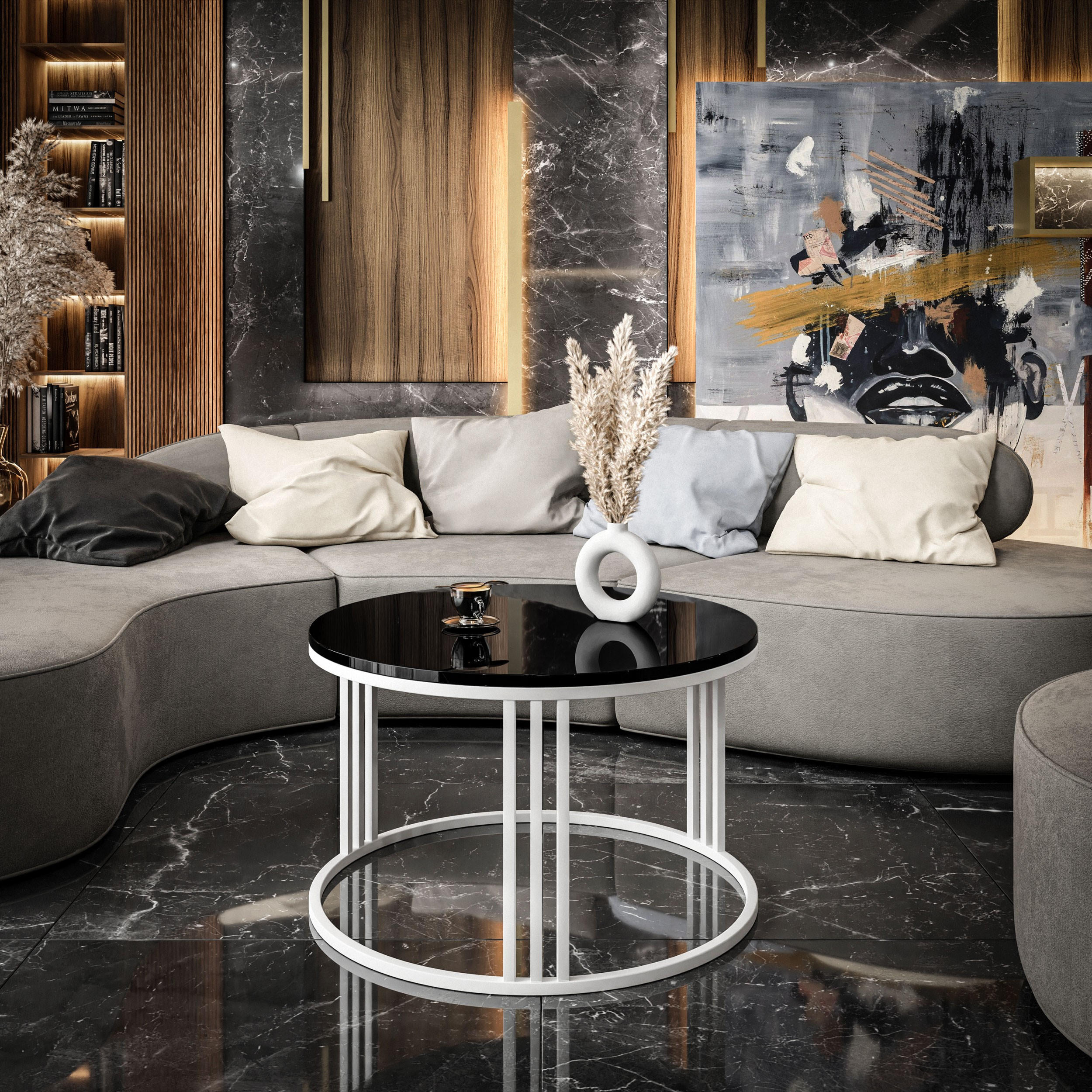 COUCHTISCH LORI Hochglanz - Schwarz/Weiß, Holzwerkstoff (70/70/48cm) - Lookway