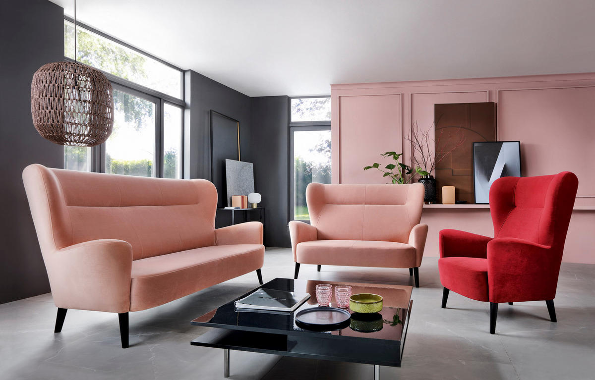 BETTSOFA RYZE Rosa Velours-Stoff - Rosa, Textil (93/110/144cm) - MASSENO