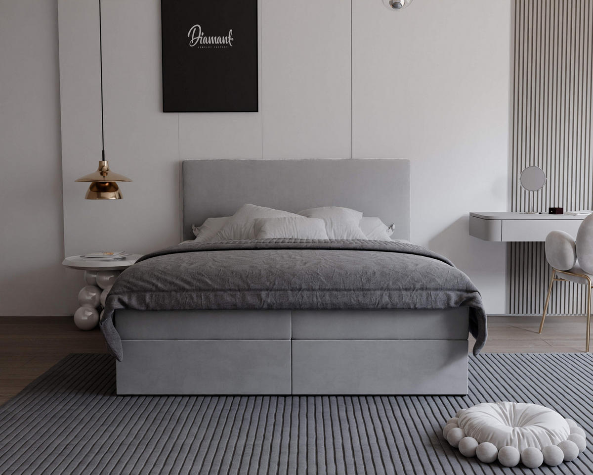 BOXBETT 140x200 cm mit Topper - Hellgrau, Holzwerkstoff/Textil (140/200cm) - Idohome