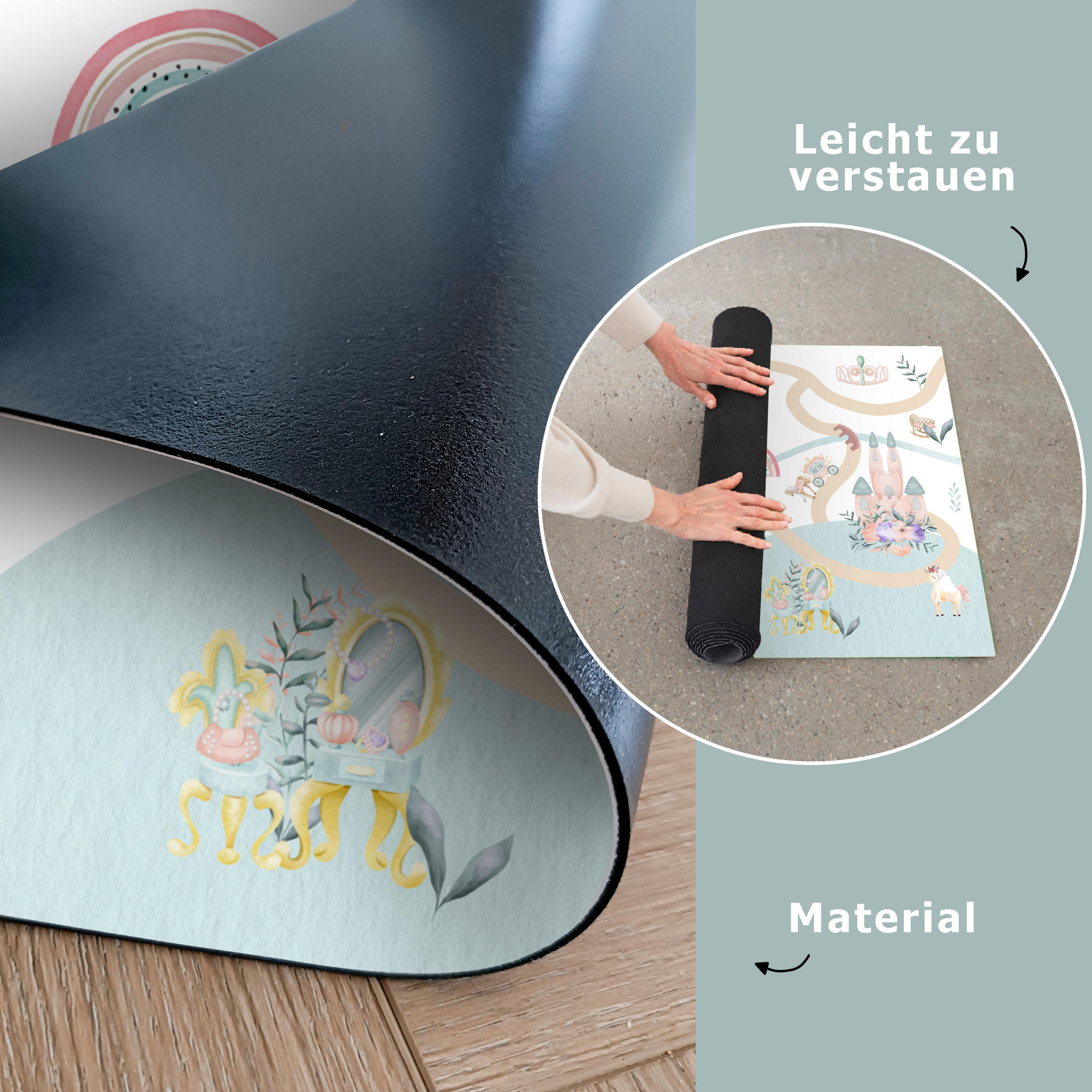 KINDERTEPPICH Prinzessin - Schloss - Blumen - Einhorn - Mädchen 105x70 cm - Multicolor, Kunststoff (105/70cm) - MuchoWow