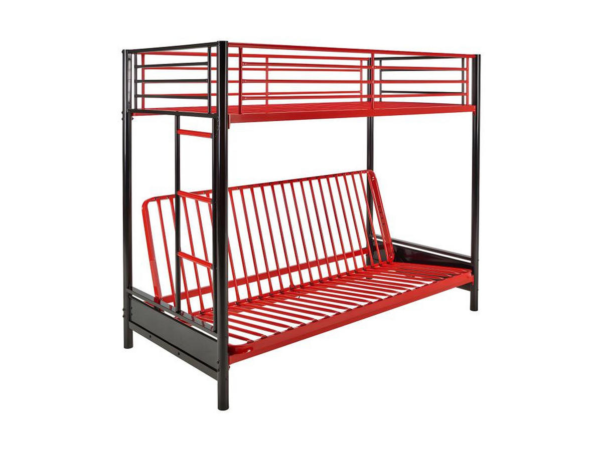 HOCHBETT mit Schlafsofa - 90 x 190 cm - Metall - Rot & Schwarz - MODULO V - Hellrot/Schwarz, Metall - Vente-Unique