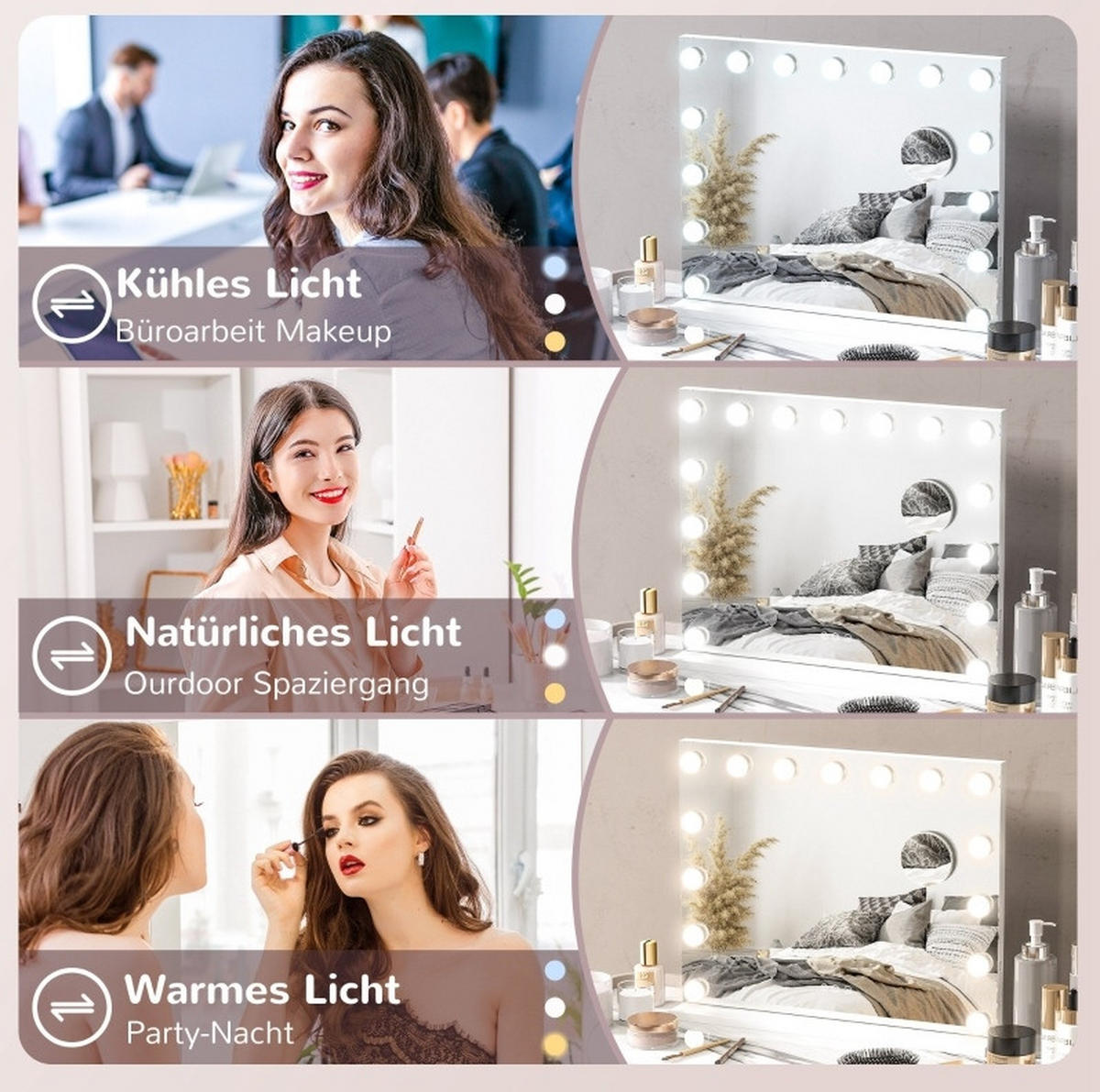 WANDSPIEGEL 58/14/48 cm weiß aus Metall mit LED-Beleuchtung und USB - Weiß, Metall (14/48/58cm) - OKWISH