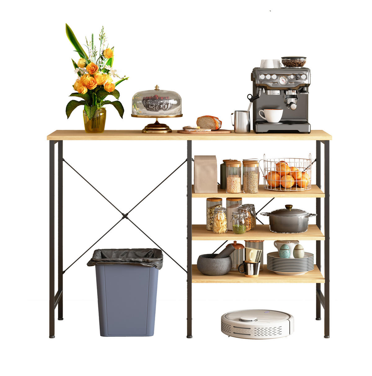 SIDEBOARD 120/40/85,5 cm mit flexibel montierbaren Regalen, Metallgestell und höhenverstellbaren Füßen, Schwarz/Natur - Schwarz, Holzwerkstoff (120/85/40cm) - Redom