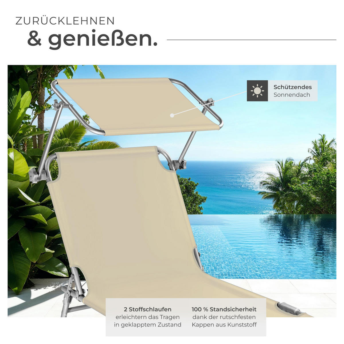 GARTENLIEGE 2er Set, 190 x 68 x 28 cm,beige - Beige, Kunststoff (68/28/190cm) - tectake