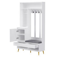 DIELENGARDEROBE mit Sitzbank, 4 Haken und Schuhablage, Weiß, 100/35/180 cm - Weiß, Holzwerkstoff (100/180/35cm) - BEAOK