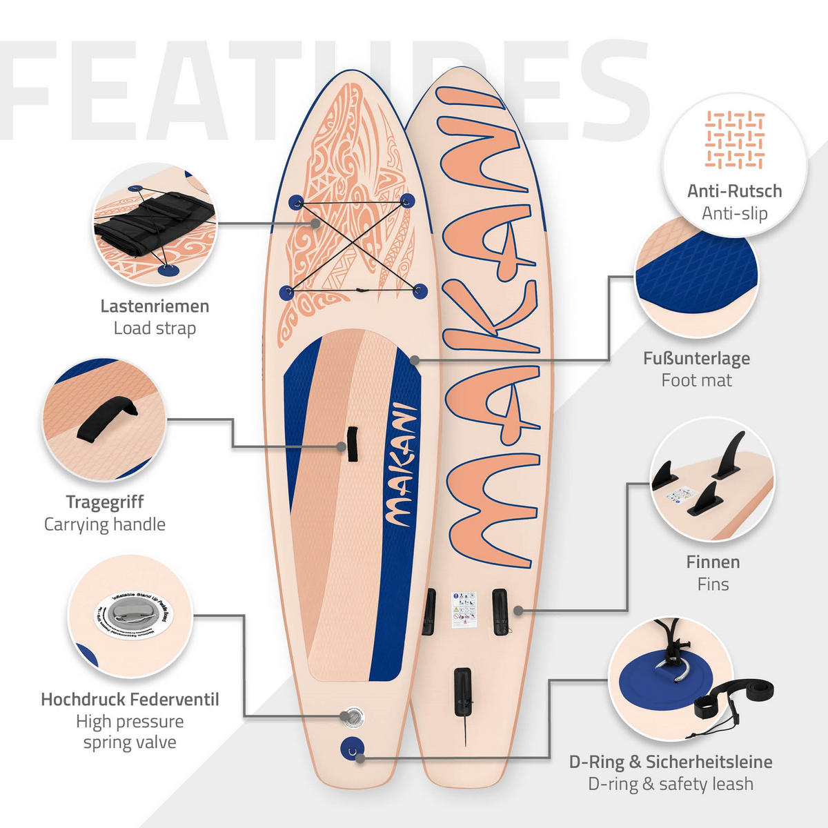 STAND UP PADDLE BOARD Makani Apricot - Hellrosa, Kunststoff (320/80/15cm) - ECD-Germany