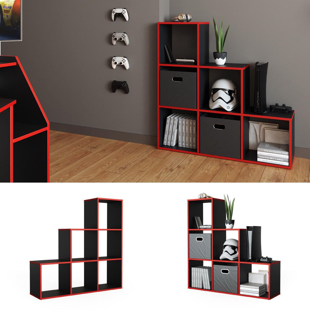 TREPPENREGAL Schwarz/Rot 107.2 x 107.8 cm - Rot/Schwarz, Holzwerkstoff (107.2/107.8/29cm) - Vicco