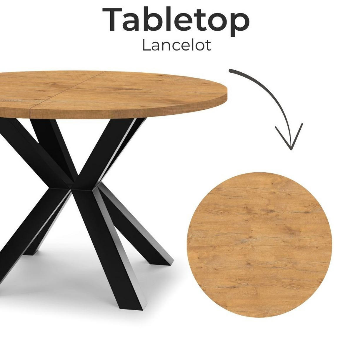 ESSTISCH RAL mit Holzbeinen, Durchmesser: 100 / 200 cm Eiche Lancelot / Schwarz - Eichefarben/Schwarz, Holz (100/200/77cm) - Dekori_Interiors