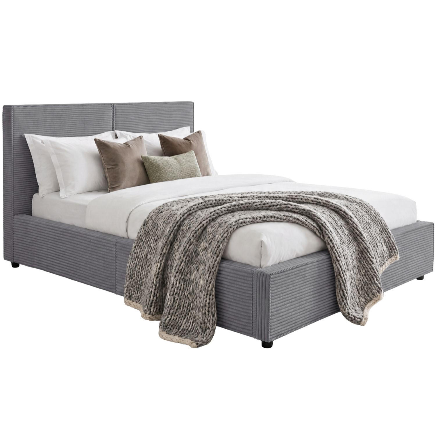 POLSTERBETT Salerno Cord grau 140x200 cm - Grau, Textil (140/200cm) - Juskys