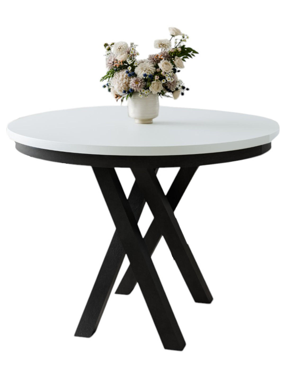 ESSTISCH rund ausziehbar DAST Weiß - Schwarz/Weiß, Holzwerkstoff/Metall (100/100/77cm) - Compleo24