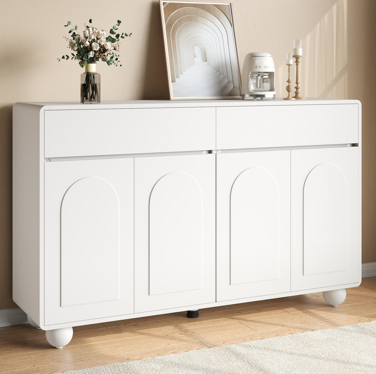 SIDEBOARD 140/38/89 cm Weiß aus Spanplatte und MDF mit 2 Schubladen - Weiß, Holzwerkstoff (140/89/38cm) - OKWISH