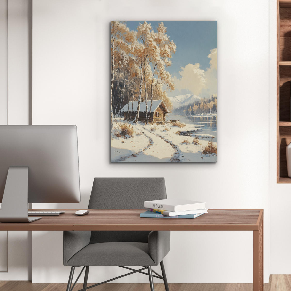 AKUSTIKPANEEL Winter - Schnee - Zuhause - Natur 60x80 cm - Hellbraun, Textil (60/0.9/80cm) - MuchoWow