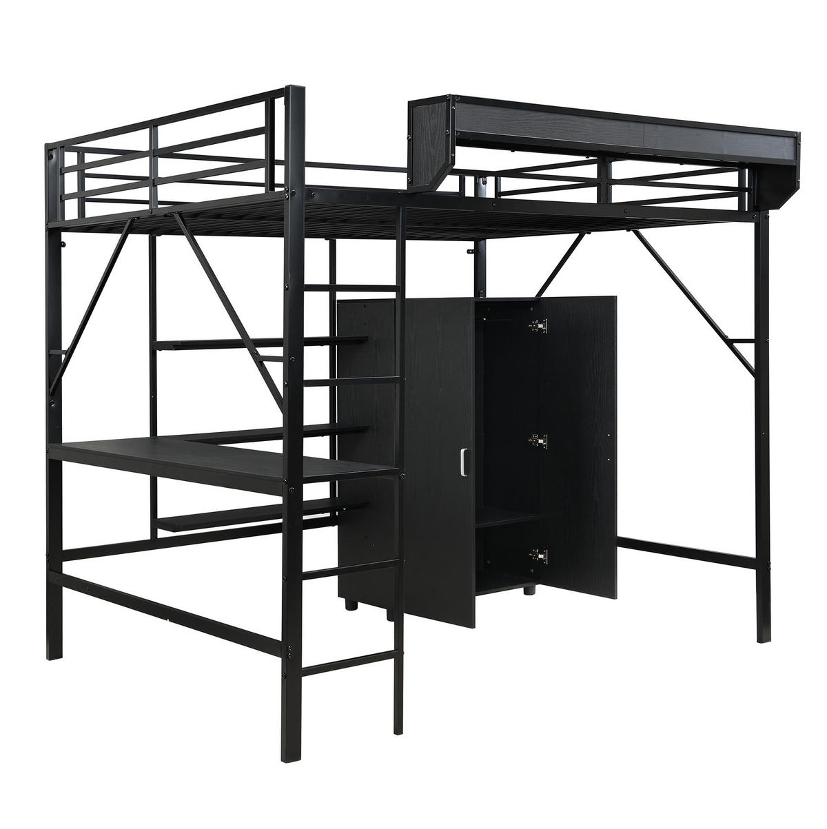 HOCHBETT 140/200 cm in Schwarz mit Schreibtisch, Kleiderschrank und Stauraum - Schwarz, Holzwerkstoff (140/200cm) - BEAOK