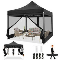 FALTPAVILLON 300 x 300 cm Schwarz mit Moskitonetz - Schwarz, Textil (300/335/300cm)