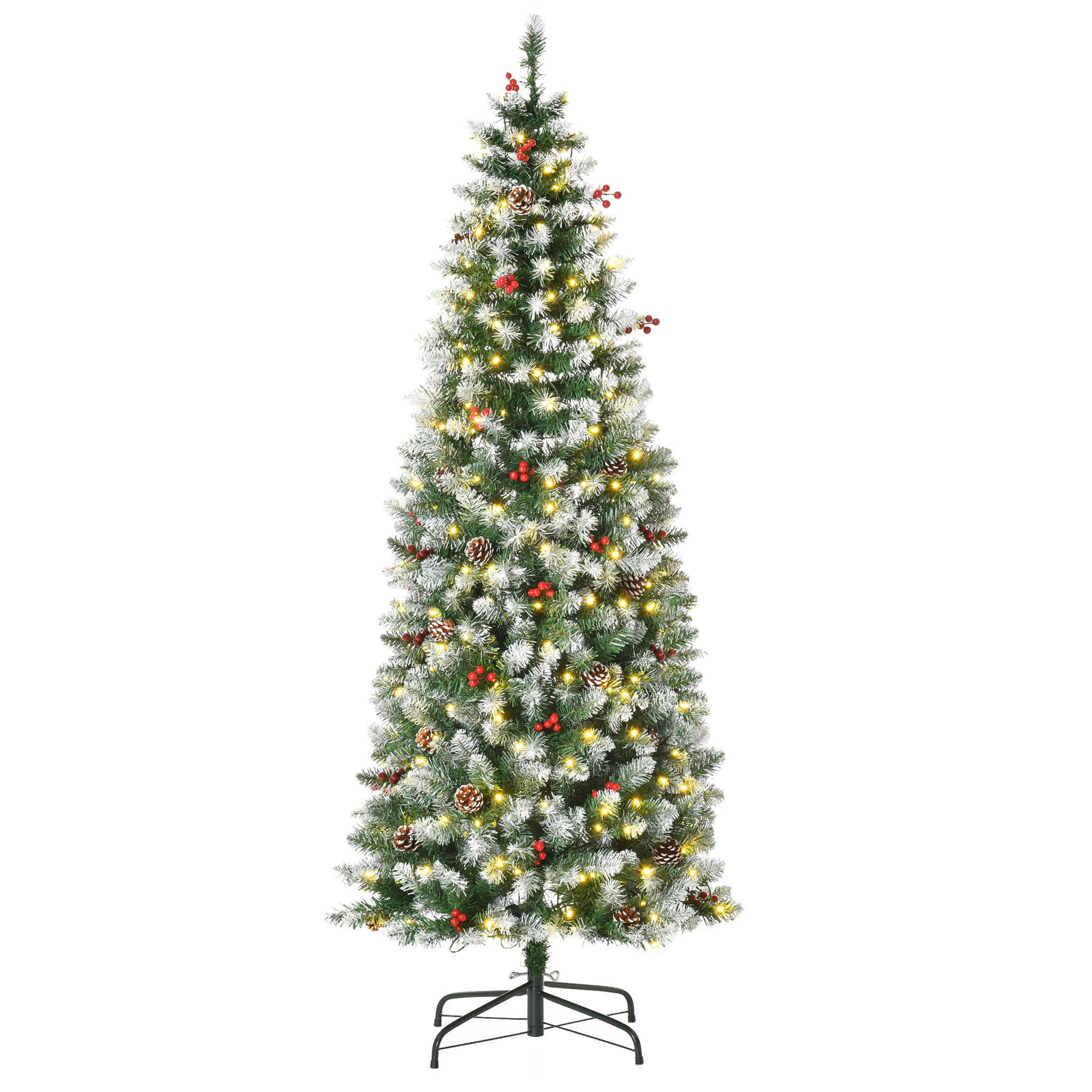 WEIHNACHTSBAUM 1,8 m Christbaum 618Zweige mit LED-Lichter Beeren PVC Grün+Weiß - Multicolor, Kunststoff (180cm) - HOMCOM