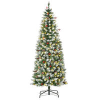 WEIHNACHTSBAUM 1,8 m Christbaum 618Zweige mit LED-Lichter Beeren PVC Grün+Weiß - Multicolor, Kunststoff (180cm) - HOMCOM