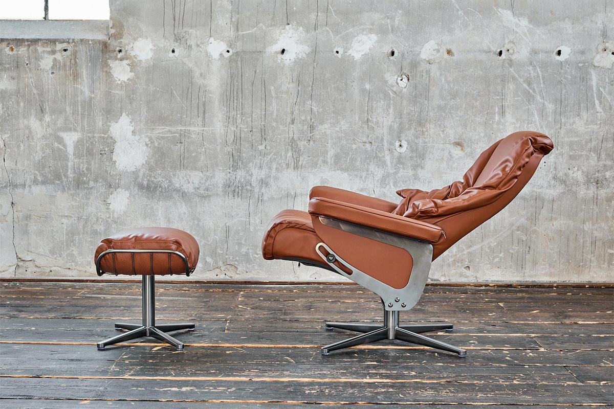 RELAXSESSEL MIT HOCKER MODO Braun Leder - Silberfarben/Braun, Leder/Metall (81/98/90cm) - KAWOLA