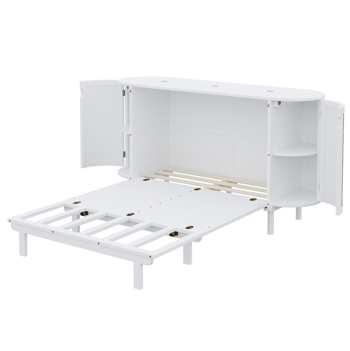 KLAPPBETT 140/200 cm Weiß Rattan-Design mit Lattenrost und Stauraum - Weiß, Holzwerkstoff (140/200cm) - OKWISH