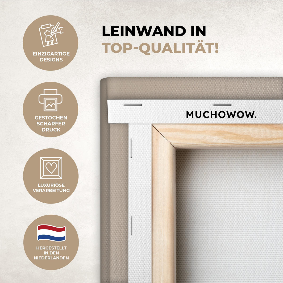 LEINWANDBILD Japandi - Beige - Modern Wandbild Wohnzimmer 50x50 cm - Ecru, Textil (50/50cm) - MuchoWow