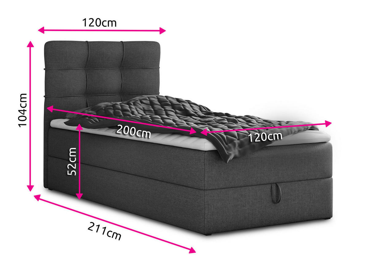 BOXBETT Best Mini - 120x200 - grau (Inari 91, Webstoff) - Schwarz/Grau, Holz/Holzwerkstoff (120/200cm) - Sofnet