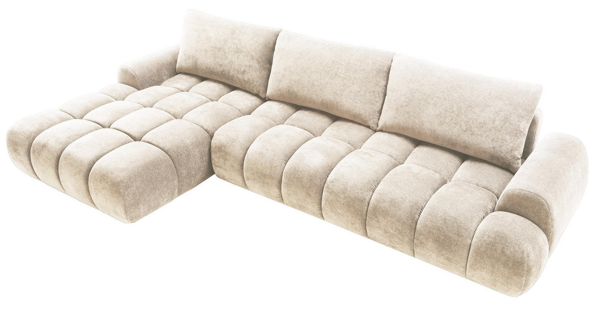ECKSOFA 340 cm Valerio II, Schlaffunktion, Bettkasten, Links, Vanille - Ecru, Holz (340/177cm) - Emporius
