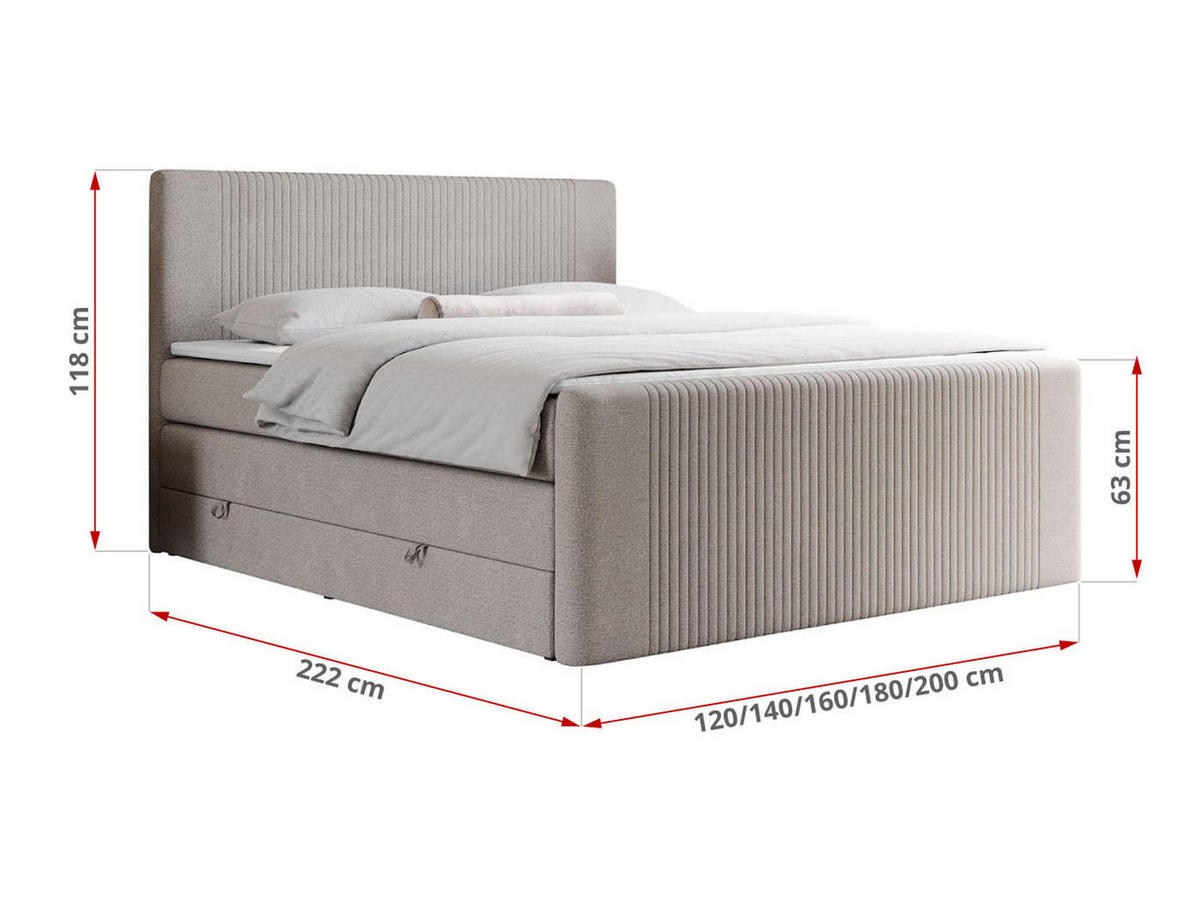 BOXSPRINGBETT KING DOREN 160/200 Beige Struktur - H3 - Beige, Holz/Textil (160/200cm) - MKS