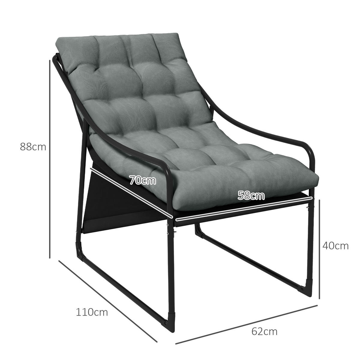 GARTENSTUHL,STAHL-POLYESTER gepolstert,grau-schwarz - Grau, Metall (110/88/62cm) - Vallsero
