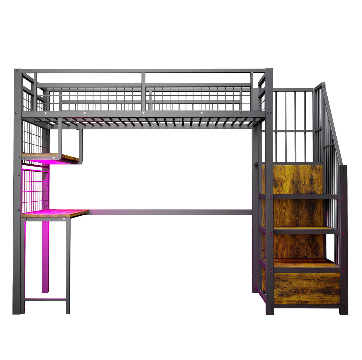 HOCHBETT 90/200 cm aus Metall in Schwarz – mit Schreibtisch und Stauraumtreppe - Schwarz, Metall (90/200cm) - BEAOK