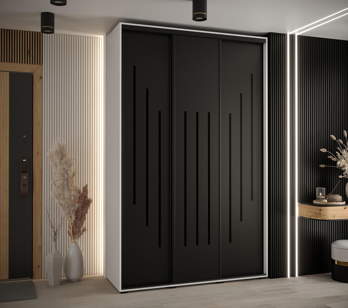 SCHWEBETÜRENSCHRANK 235,2/160/60 3-türig - Schwarz/Weiß, Holz/Metall (160/235/60cm) - Abiks Möbel