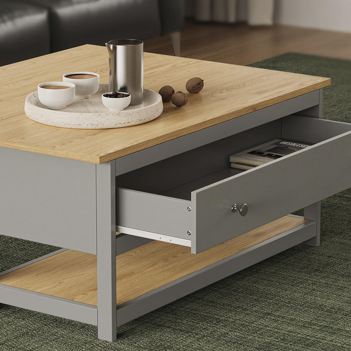 COUCHTISCH Vikla Anthrazit/Eiche 100 x 40 cm mit ausklappbarer Tischplatte - Anthrazit, Holzwerkstoff (40/100/44.5cm) - Vicco