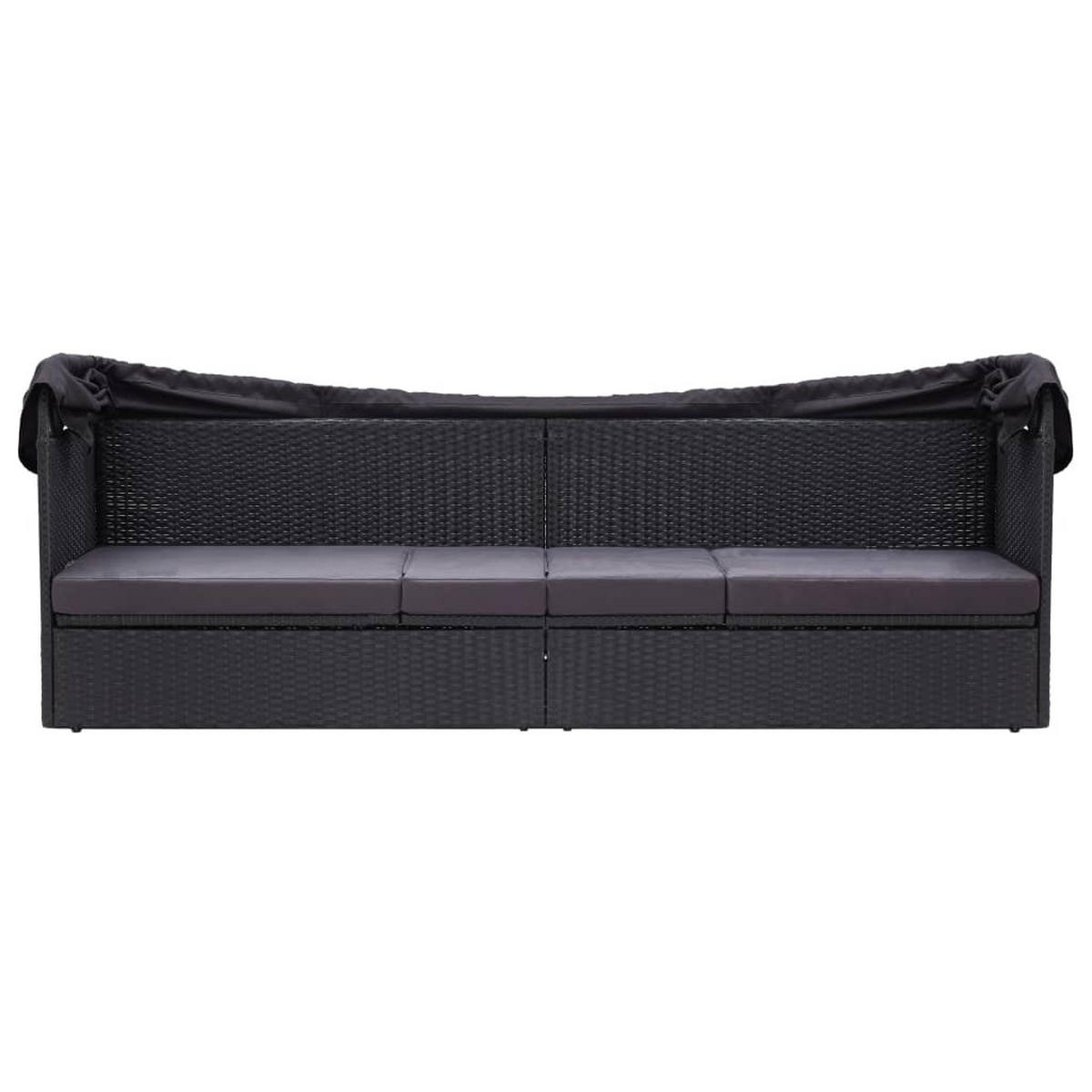 SONNENLIEGE mit Kissen und Baldachin, verstellbar, 205/62/124 cm, aus Poly Rattan, Schwarz - Schwarz, Kunststoff/Textil (205/124/62cm) - vidaXL