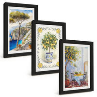 BILDER SET 3er Set - 20x30 cm Schwarzer Rahmen - Blick auf das Meer aus Zitronenbäumen - Schwarz, Kunststoff (20/30cm) - TULUP