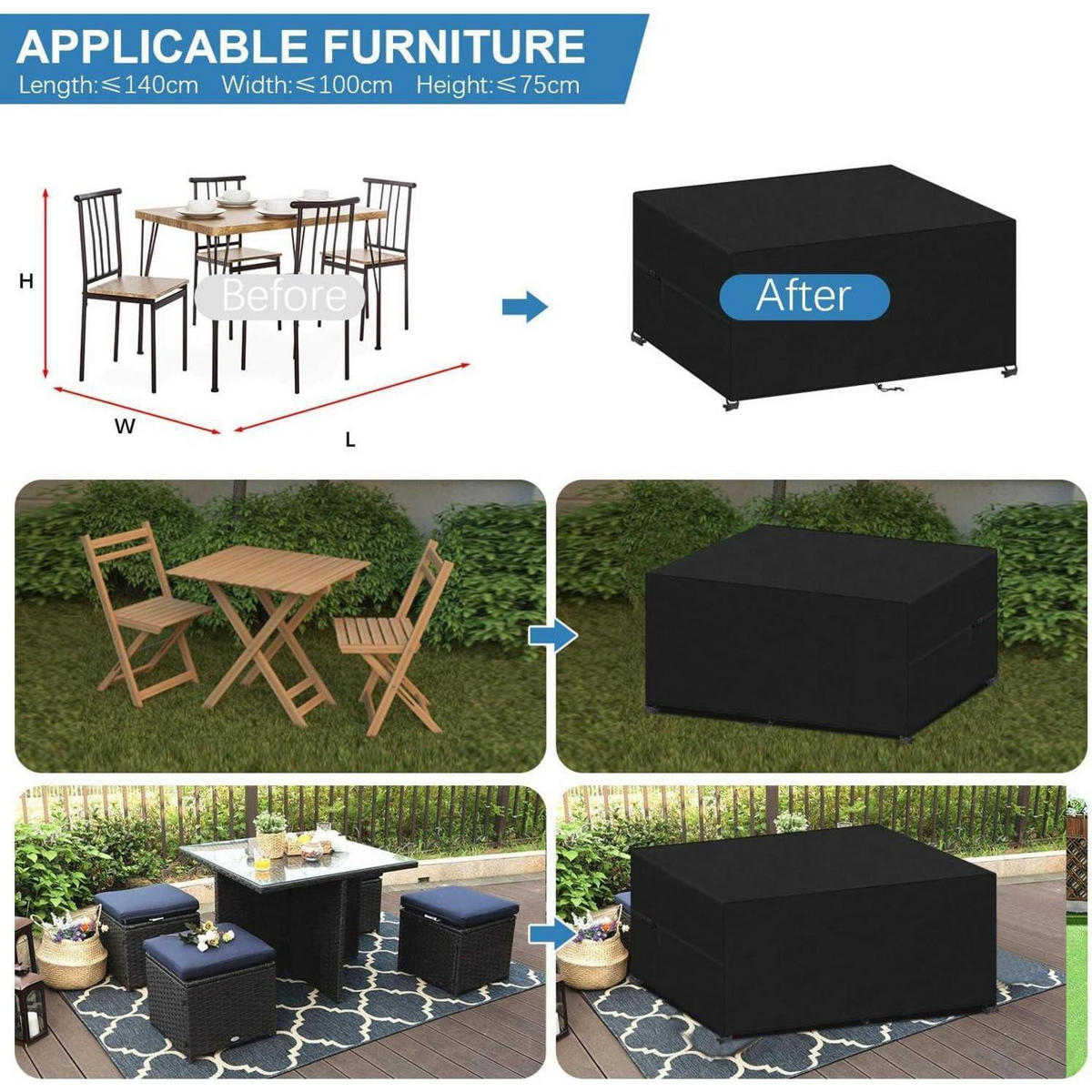 ABDECKUNG für Gartenmöbel 140 x 100 x 75 cm - Schwarz, Textil (1/1/1cm)