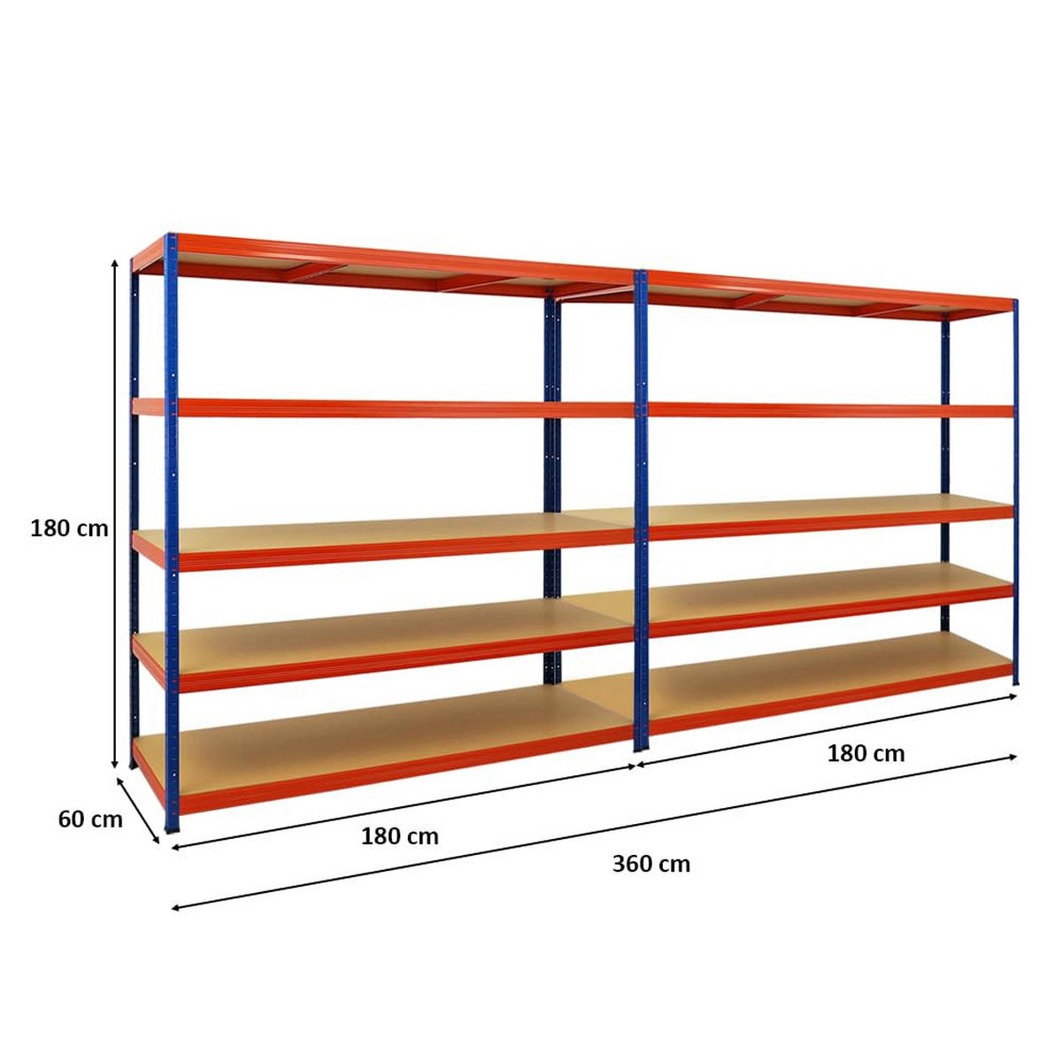 SCHWERLASTREGAL Giant Elephant 2er-Set mit 2x 180x180x60 cm Fachlast 200 kg Blau-Orange - Orange, Metall (360/180/60cm) - PROREGAL