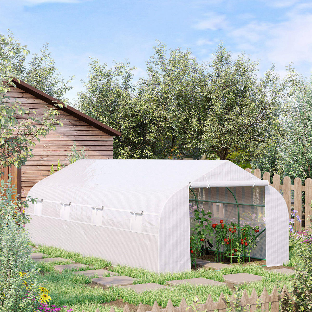GEWÄCHSHAUS DE-11926 18 m² mit 8 Fenstern & Tür Weiß - Weiß, Metall (300/200/595cm) - ComfortXL