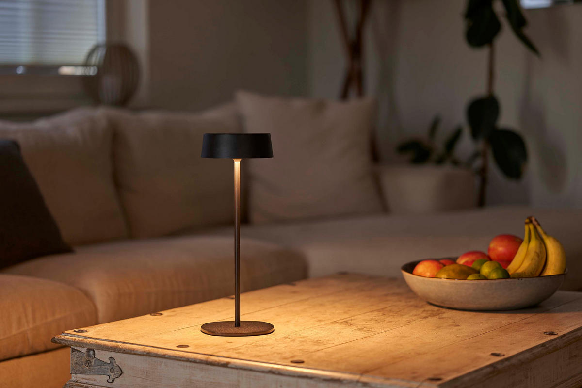 LED-TISCHLEUCHTE - elegante, dimmbare Akku-Leuchte mit Metallgehäuse und IP54 für Innen und Außen, höhenverstellbar - Schwarz, Metall (13.5/13.5/36cm) - Northpoint