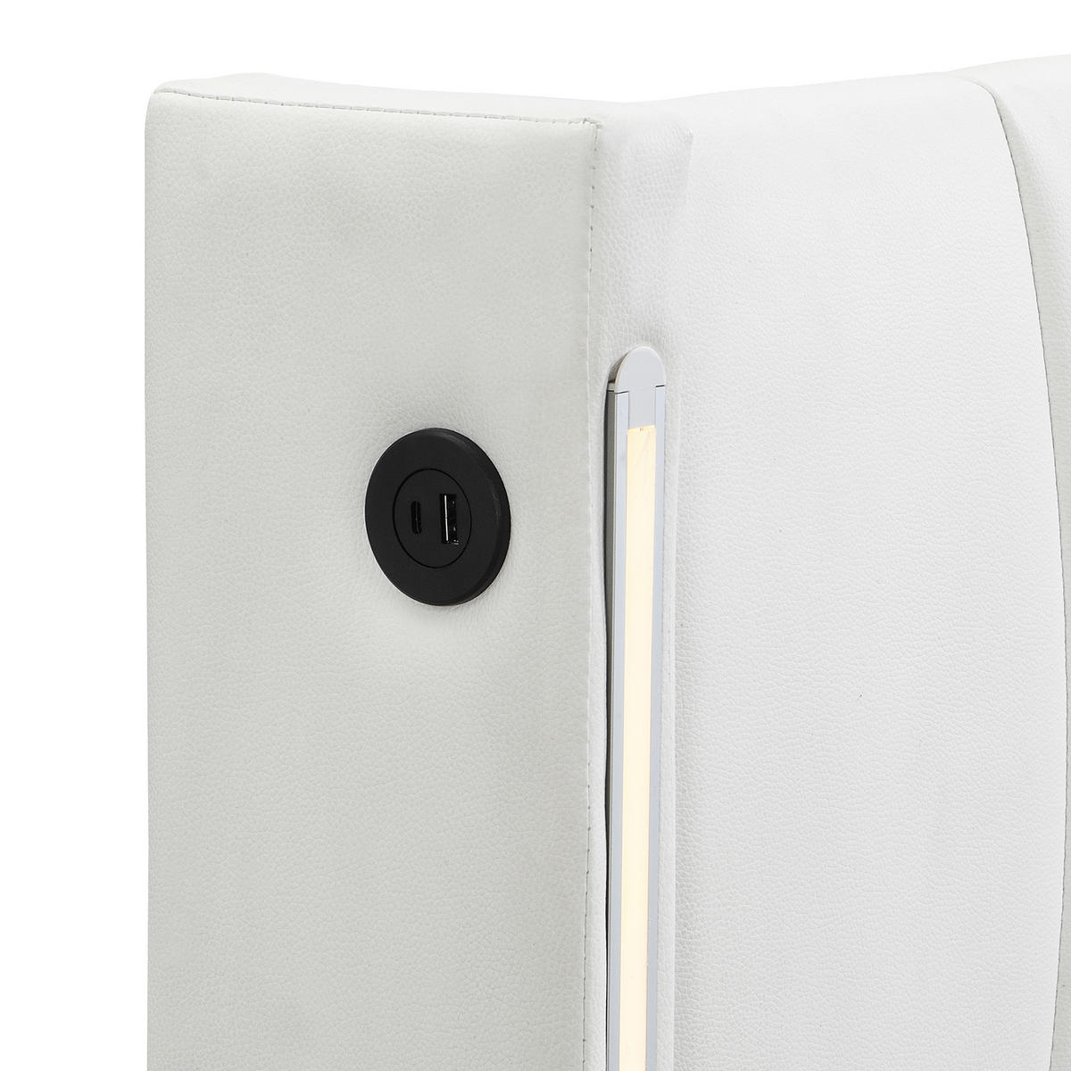 POLSTERBETT 140x190 LED Hydraulisch USB Stauraum Weiß - Weiß, Leder - FLIEKS