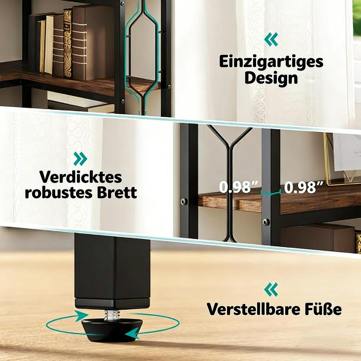 BÜCHERREGAL Schwarz/Braun 7 Ebenen Eckregal 60/60/200 cm - Schwarz, Holzwerkstoff (60/200/60cm) - PANGIVO