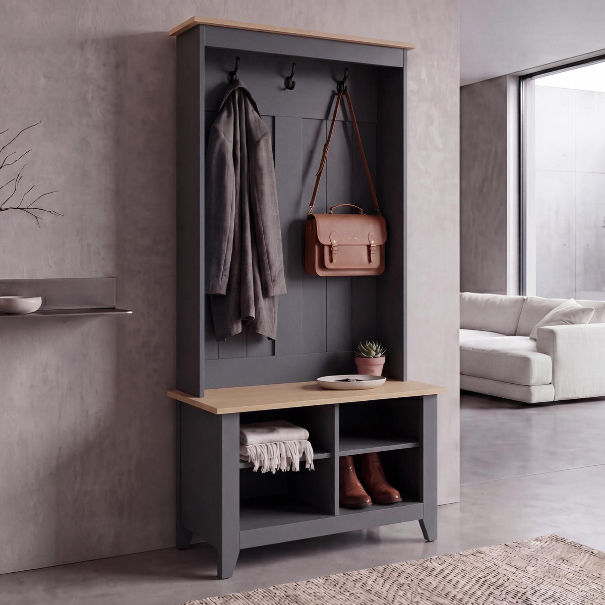 GARDEROBE Dunkelgrau, Beige - Dunkelgrau/Beige, Holz (76/170/39cm) - MCW