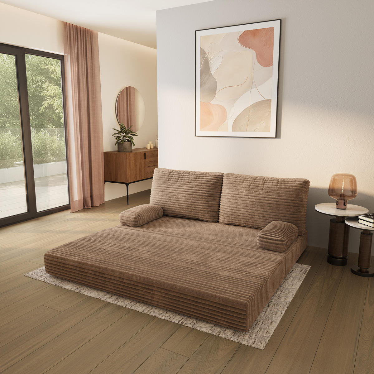 POHOVKA z pěny SILAR s funkcí spaní Manšestrová látka Béžová - béžová, textil (170/86/80cm) - MASSENO
