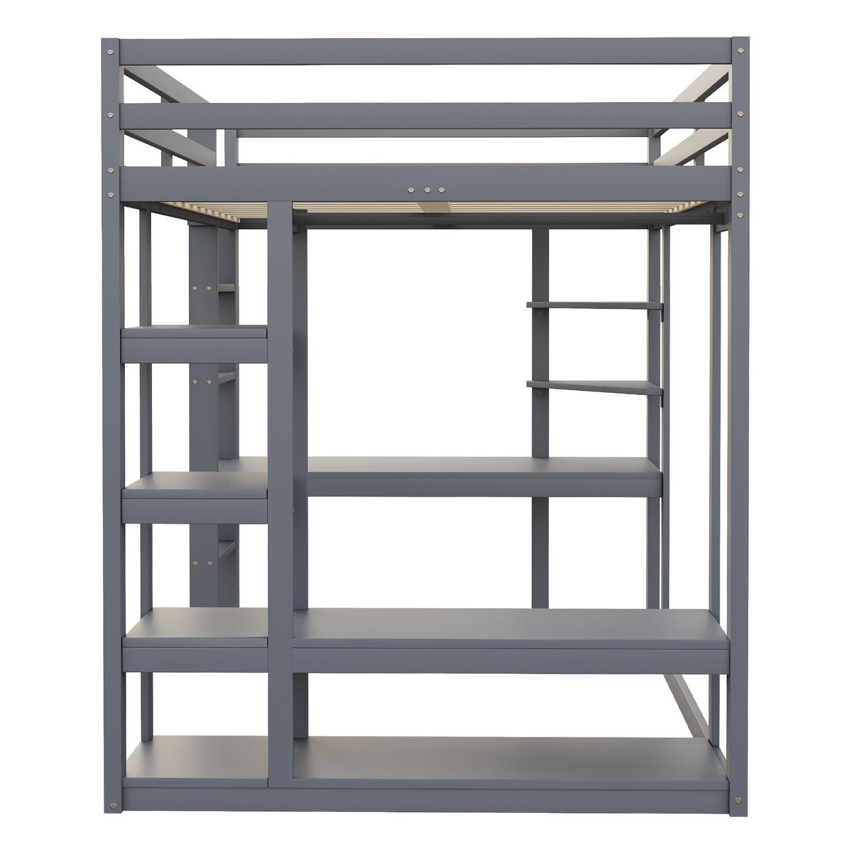 HOCHBETT 140/200 cm Grau mit Schreibtisch und Stauraum aus Massivholz - Grau, Holz (140/200cm) - Flora Grace