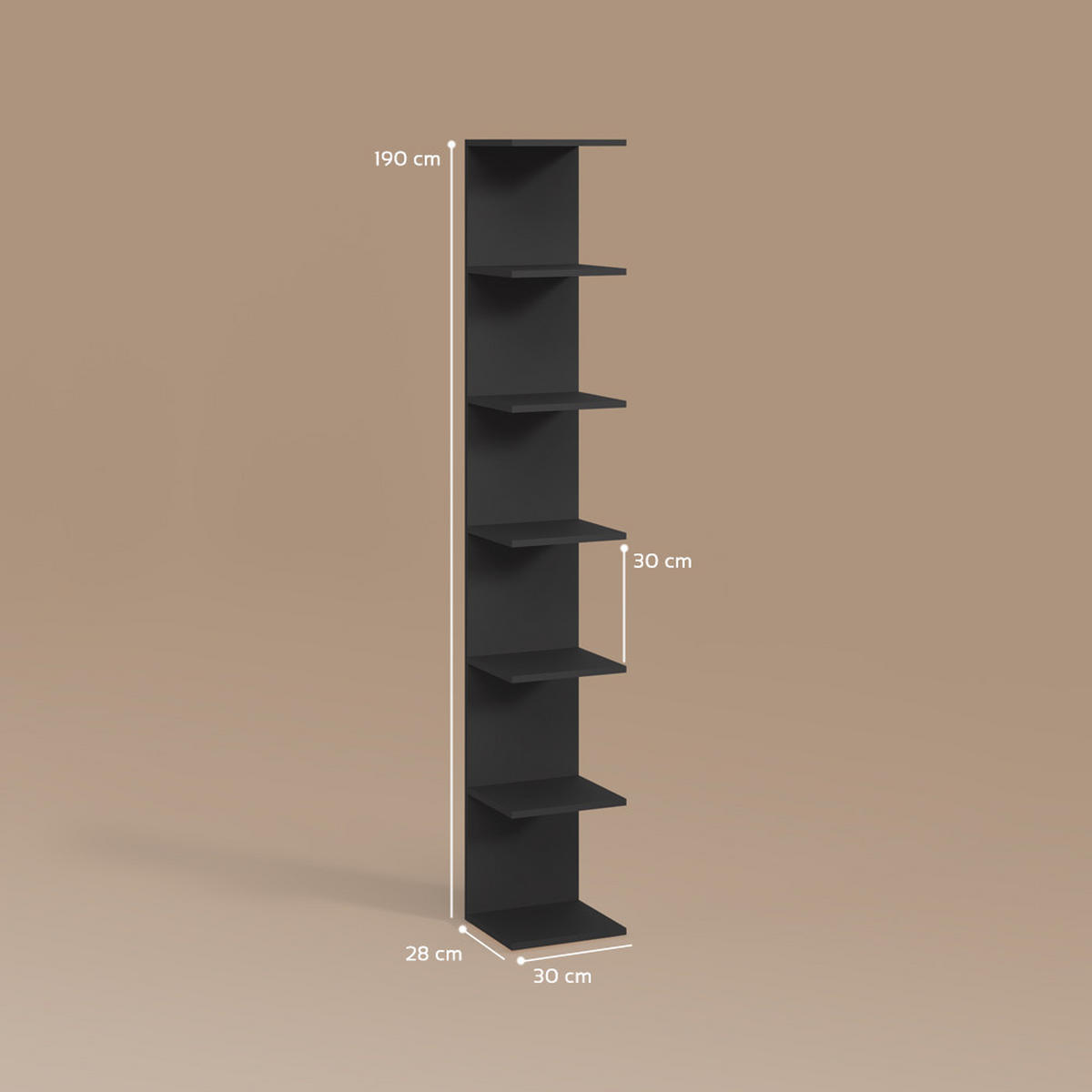 WANDREGAL Vesuvio Schwarz 30 x 190 cm 2er Set - Schwarz, Holzwerkstoff (30/190/28cm) - Livinity®