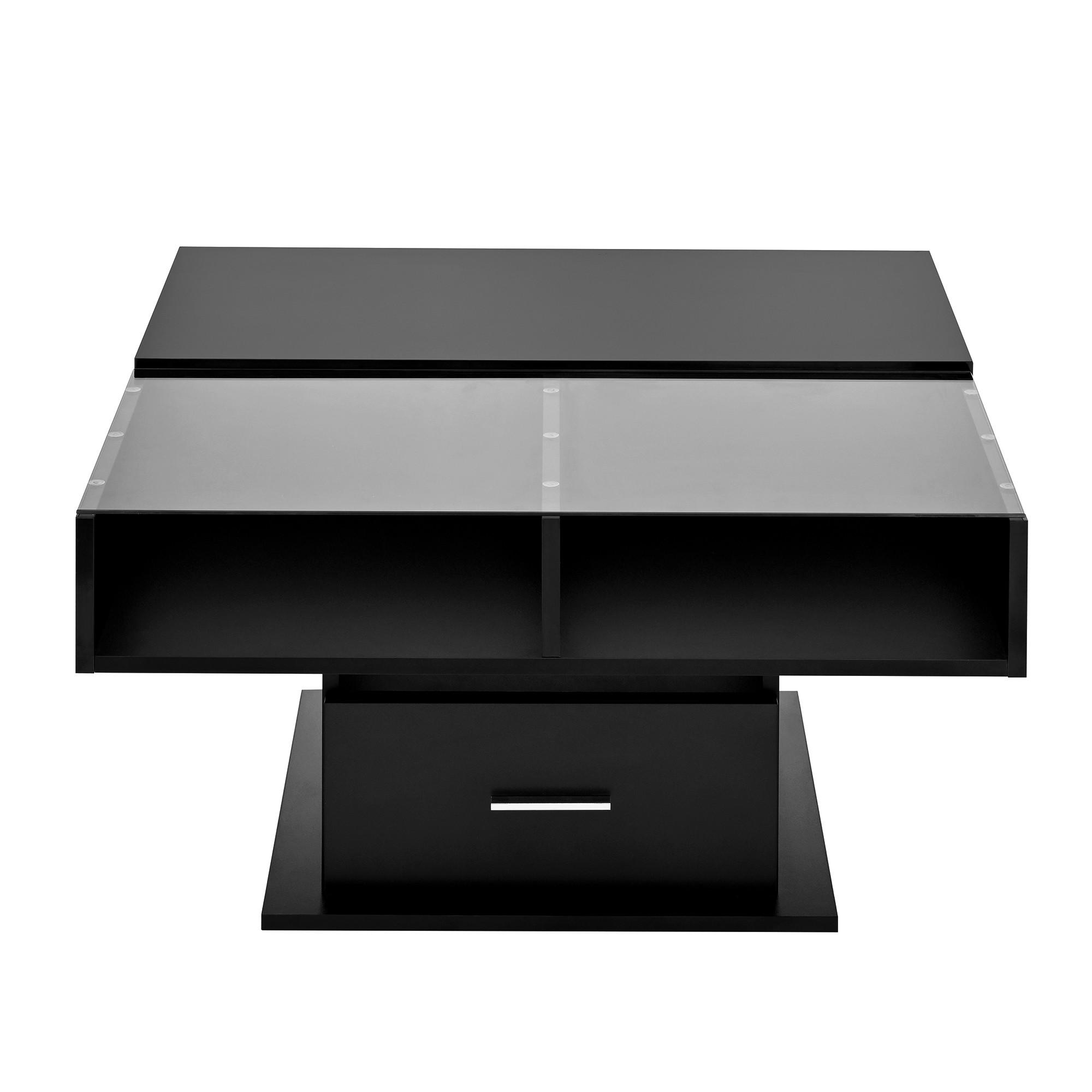 COUCHTISCH Schwarz 78/78/45,5-59,5 cm höhenverstellbar mit LED - Schwarz, Holzwerkstoff (78/78/45cm) - PANGIVO