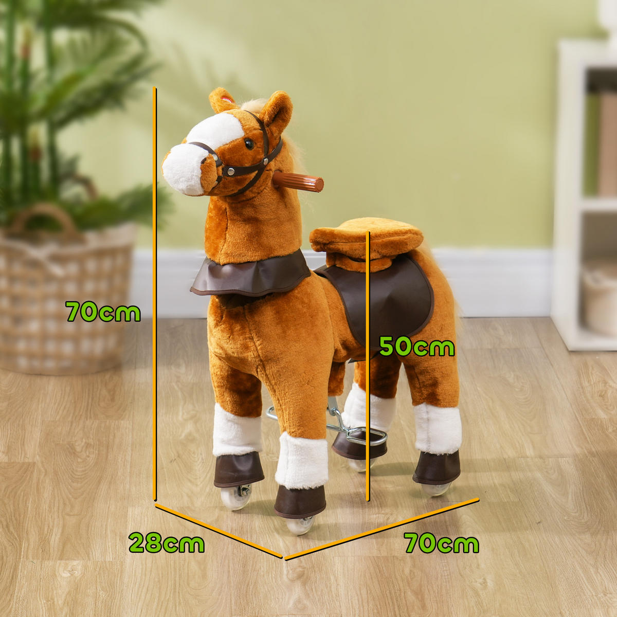 SCHAUKELPFERD DE-18246 mit Sound, erhöhter Sattel Braun - Braun, Holz (28/70/70cm) - ComfortXL