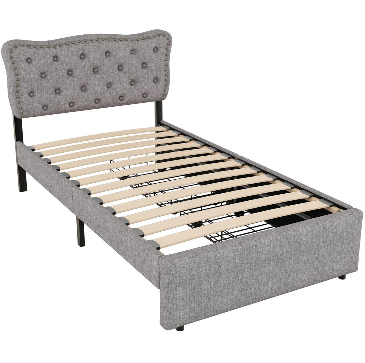 POLSTERBETT 90/200 cm Grau mit 2 Schubladen und gepolstertem Kopfteil - Grau, Textil (90/200cm) - BEAOK