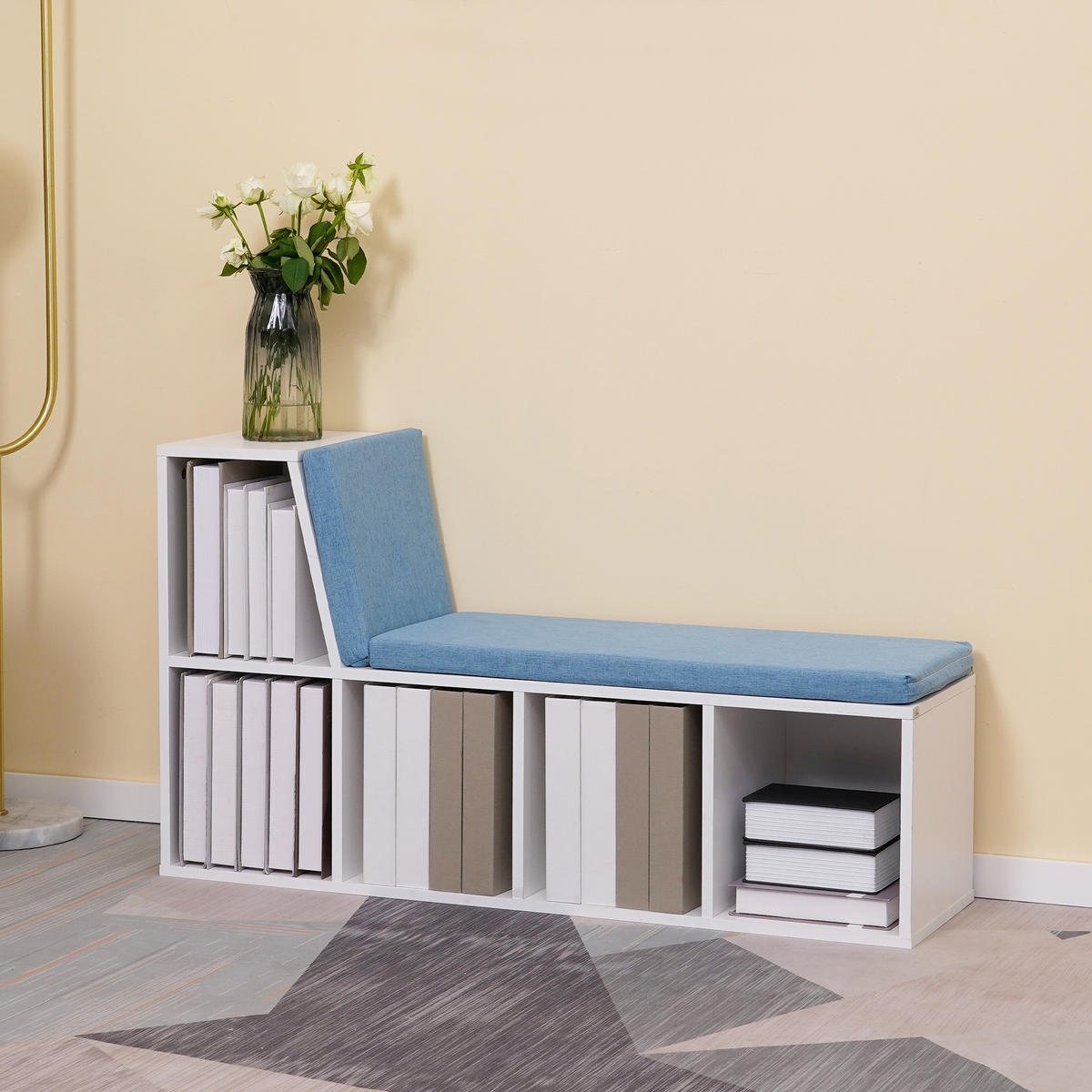 KINDERREGA DE-15538 108/30/60 cm, 5 Fächer, 2 Kissen Weiß/Blau - Blau, Holzwerkstoff (108/60/30cm) - ComfortXL