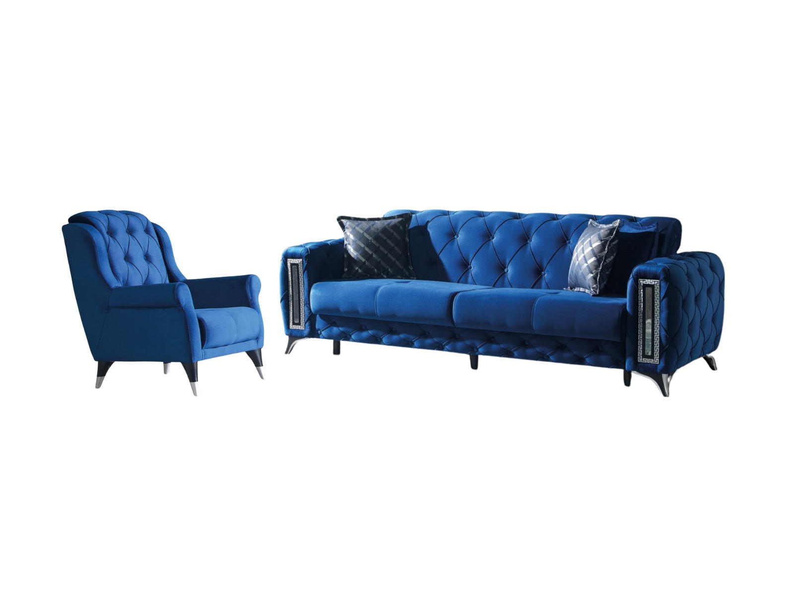 SITZGARNITUR Rosario, Blau Stellvariante 2+1 - Blau, Holzwerkstoff/Kunststoff (160/80/100cm)