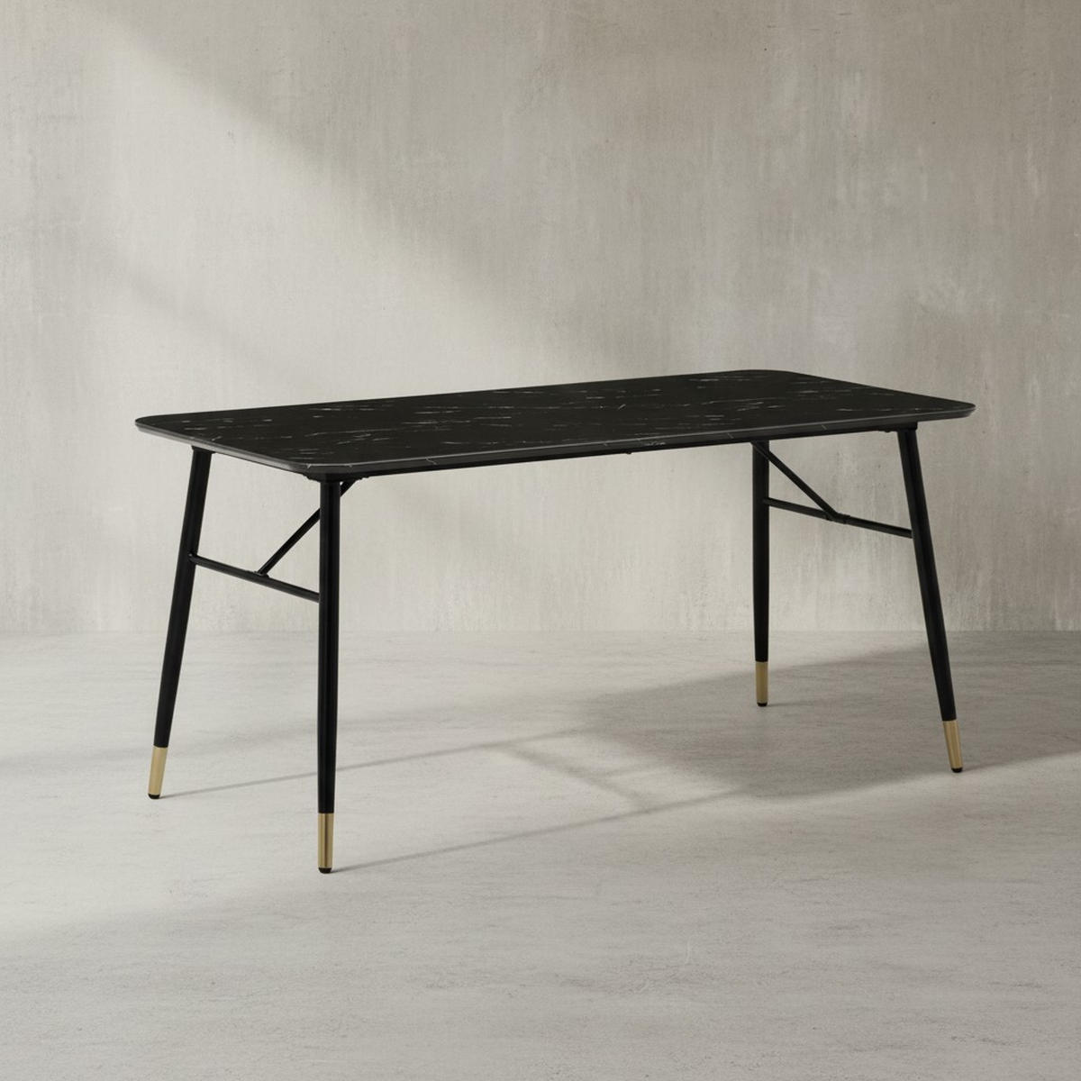 ESSTISCH Marmoroptik Metall Rechteckig Modern Klein, Schwarz 140x80x76 cm - Goldfarben/Schwarz, Holzwerkstoff/Metall (80/140/76cm) - KADIMA DESIGN