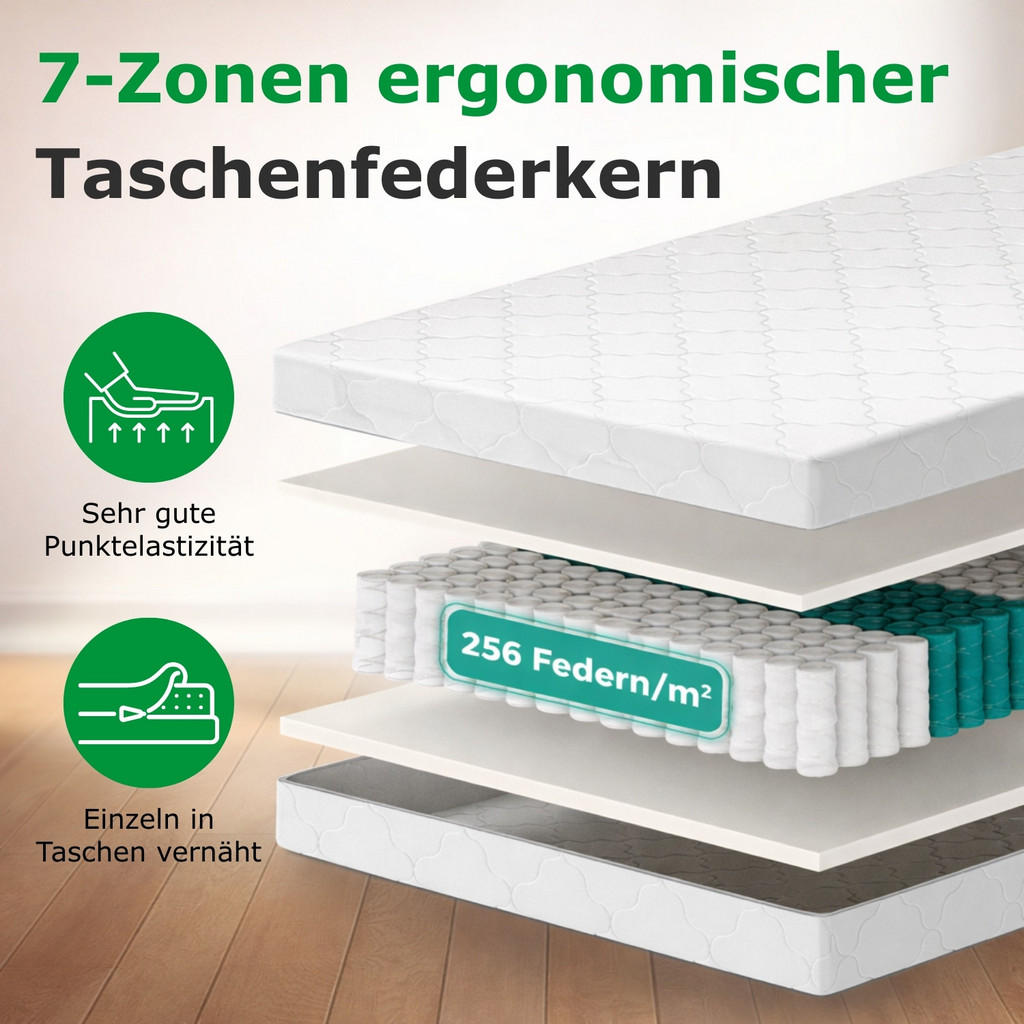 Thumbnail - Schlaftroll Matratze, Weiß, Textil, H2 + H3, Füllung: Taschenfederkern, Rechteckig, 80x200 cm, Oeko-Tex® Standard 100, a...