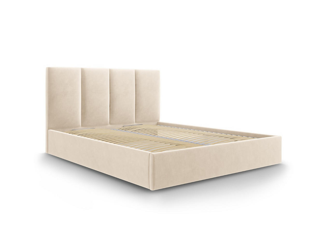 BETT mit Bettkasten und Kopfteil Pyla aus Samt beige 160x200cm - Beige, Textil (160/200cm) - Micadoni